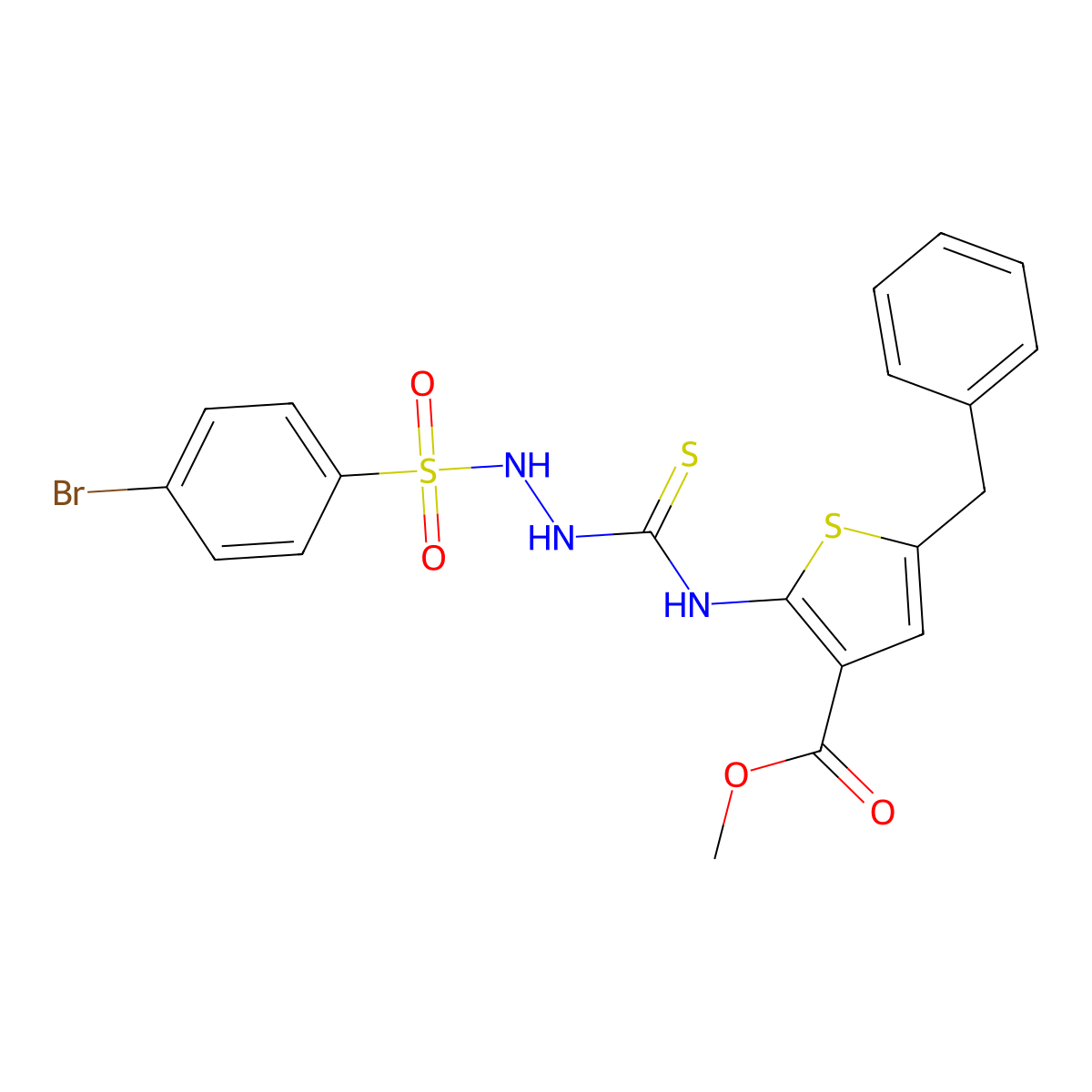 Methyl 5-benzyl-2-[({2-[(4-bromophenyl)sulfonyl]hydrazinyl}carbonothioyl)amino]thiophene-3-carboxylate molecular structure, CAS 701924-85-8