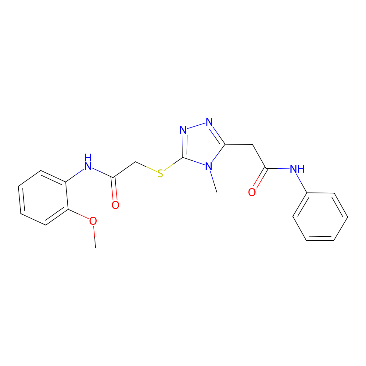 2-[5-[2-(2-methoxyanilino)-2-oxoethyl]sulfanyl-4-methyl-1,2,4-triazol-3-yl]-N-phenylacetamide molecular structure, CAS 701925-21-5
