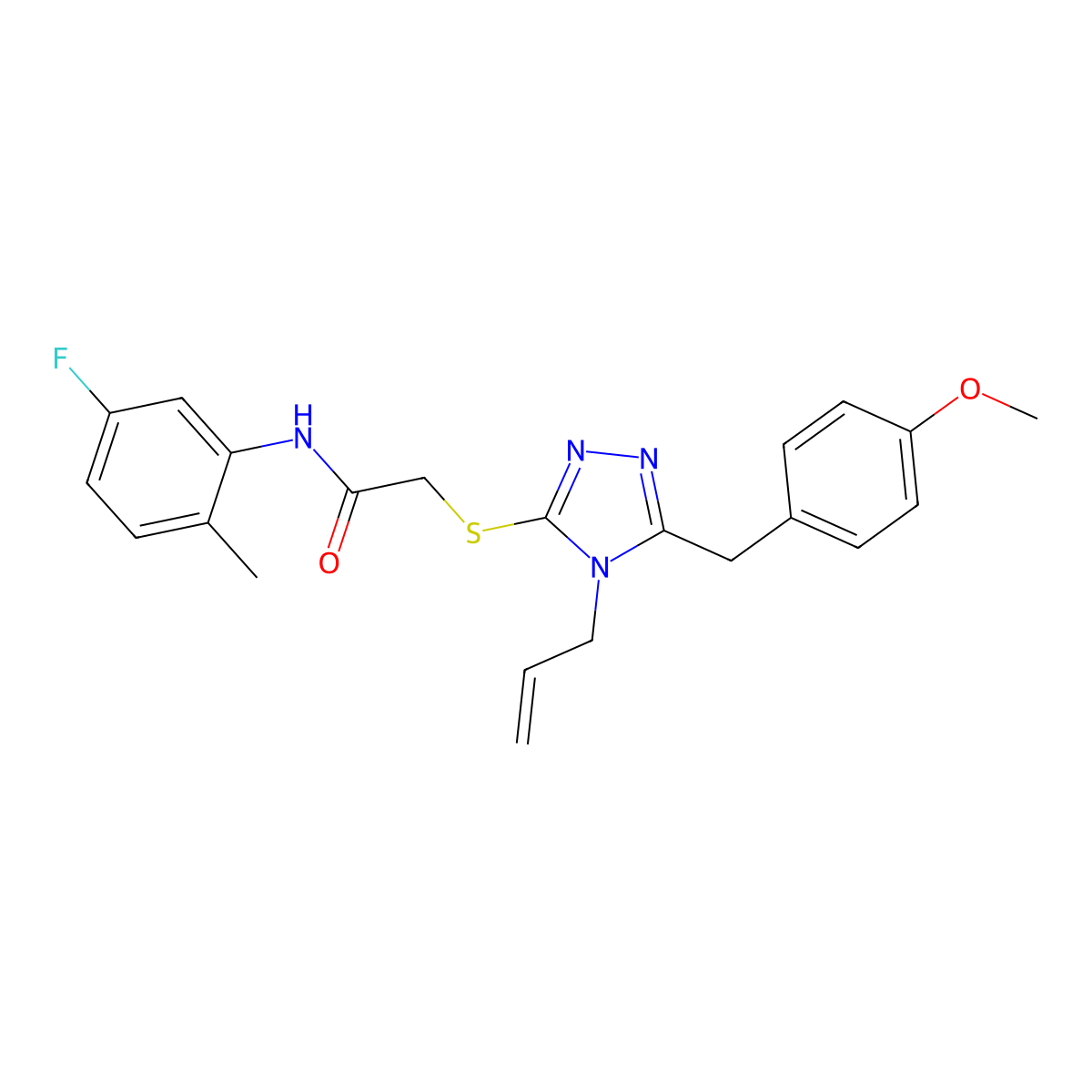 N-(5-fluoro-2-methylphenyl)-2-[[5-[(4-methoxyphenyl)methyl]-4-prop-2-enyl-1,2,4-triazol-3-yl]sulfanyl]acetamide molecular structure, CAS 701925-24-8