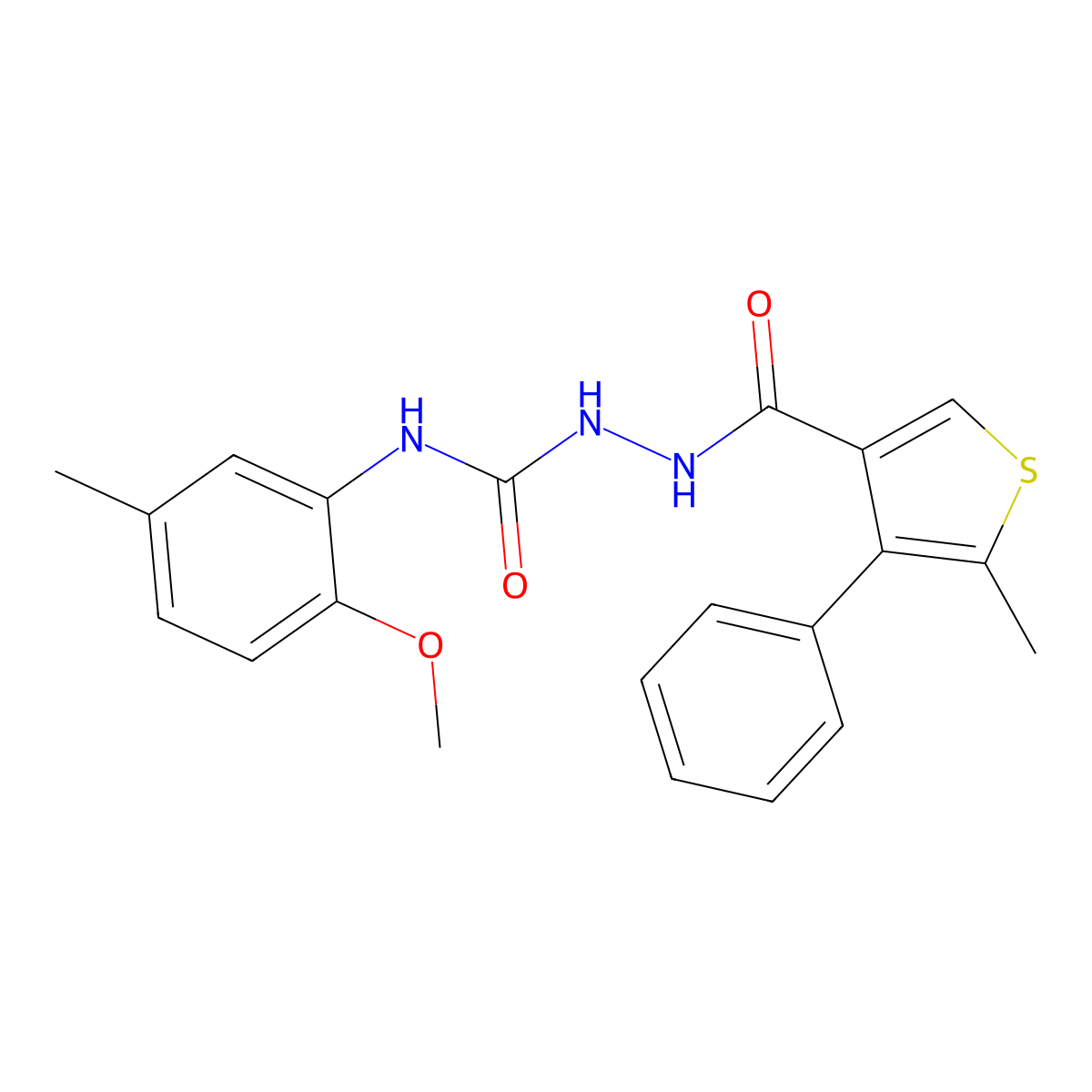 1-(2-Methoxy-5-methylphenyl)-3-[(5-methyl-4-phenylthiophene-3-carbonyl)amino]urea molecular structure, CAS 701925-34-0