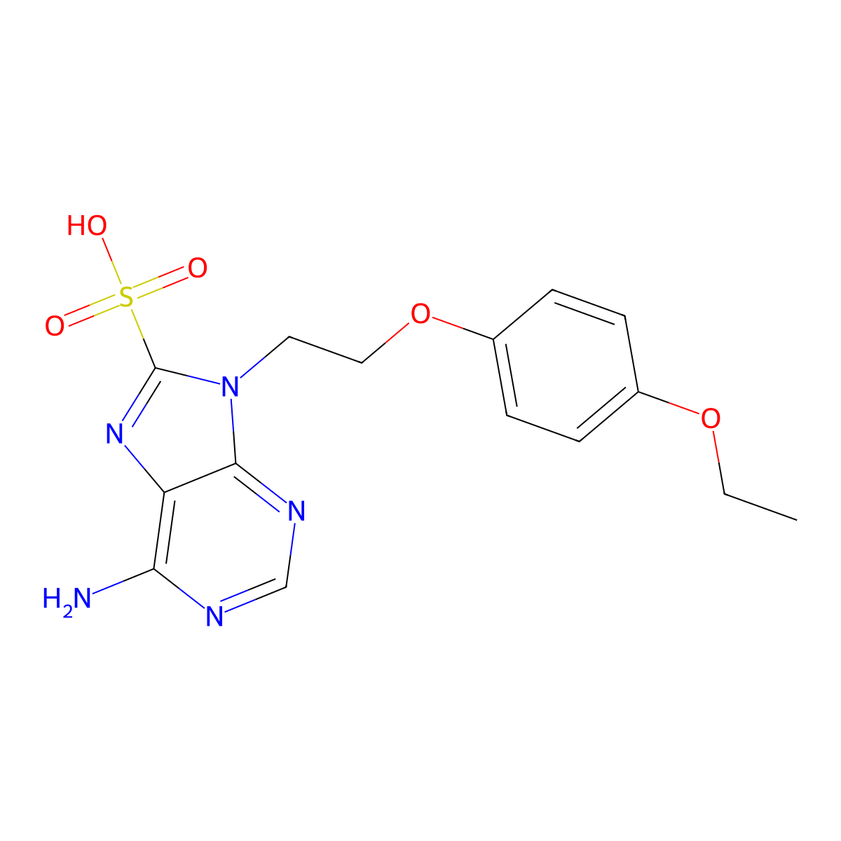 6-amino-9-[2-(4-ethoxyphenoxy)ethyl]-9H-purine-8-sulfonic acid molecular structure, CAS 701925-48-6