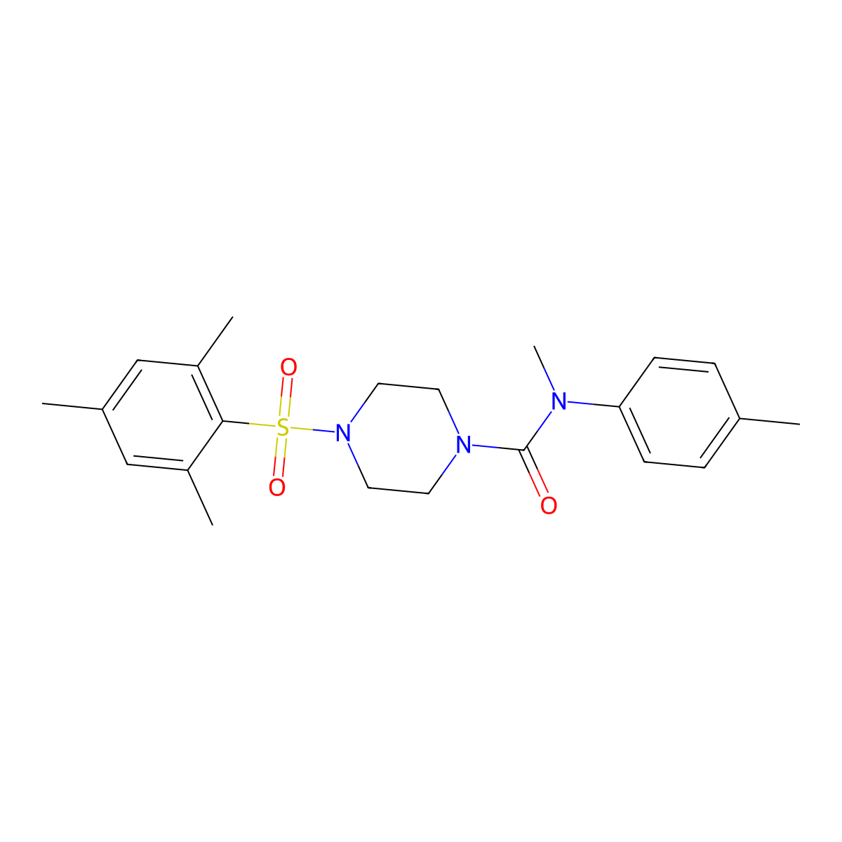 4-(mesitylsulfonyl)-N-methyl-N-(4-methylphenyl)-1-piperazinecarboxamide molecular structure, CAS 701925-51-1