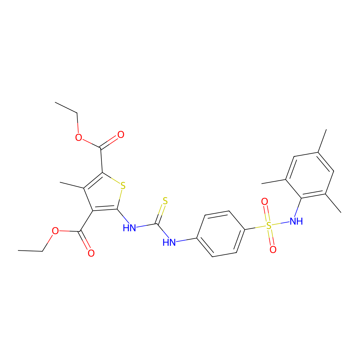 Diethyl 3-methyl-5-[({4-[(2,4,6-trimethylphenyl)sulfamoyl]phenyl}carbamothioyl)amino]thiophene-2,4-dicarboxylate molecular structure, CAS 701925-52-2