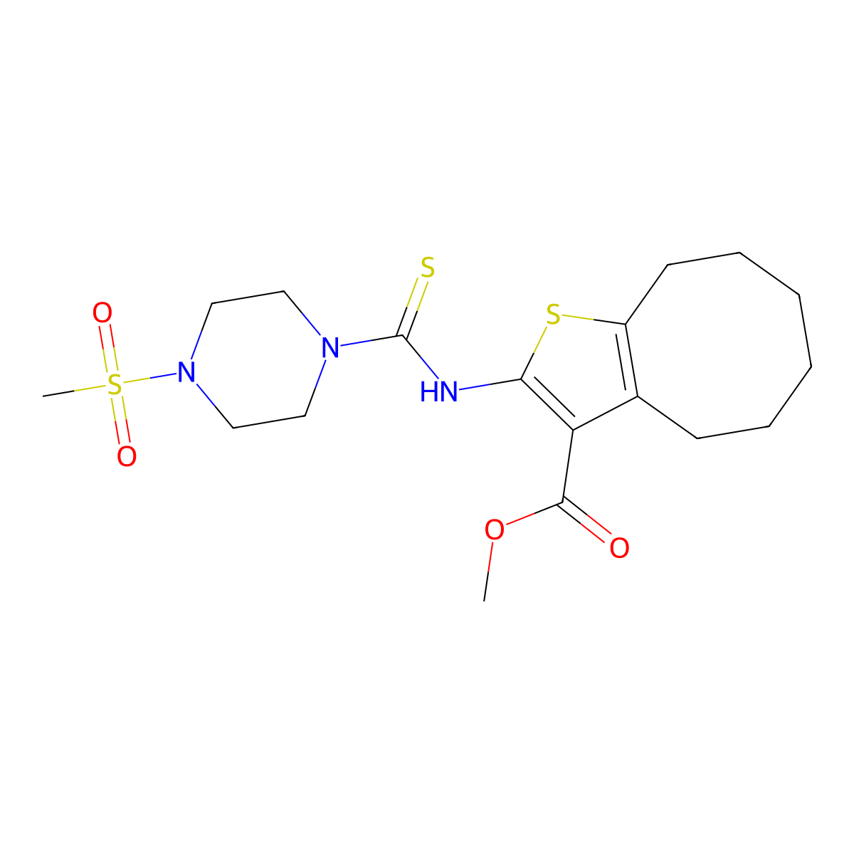 Methyl 2-({[4-(methylsulfonyl)piperazin-1-yl]carbonothioyl}amino)-4,5,6,7,8,9-hexahydrocycloocta[b]thiophene-3-carboxylate molecular structure, CAS 701925-81-7