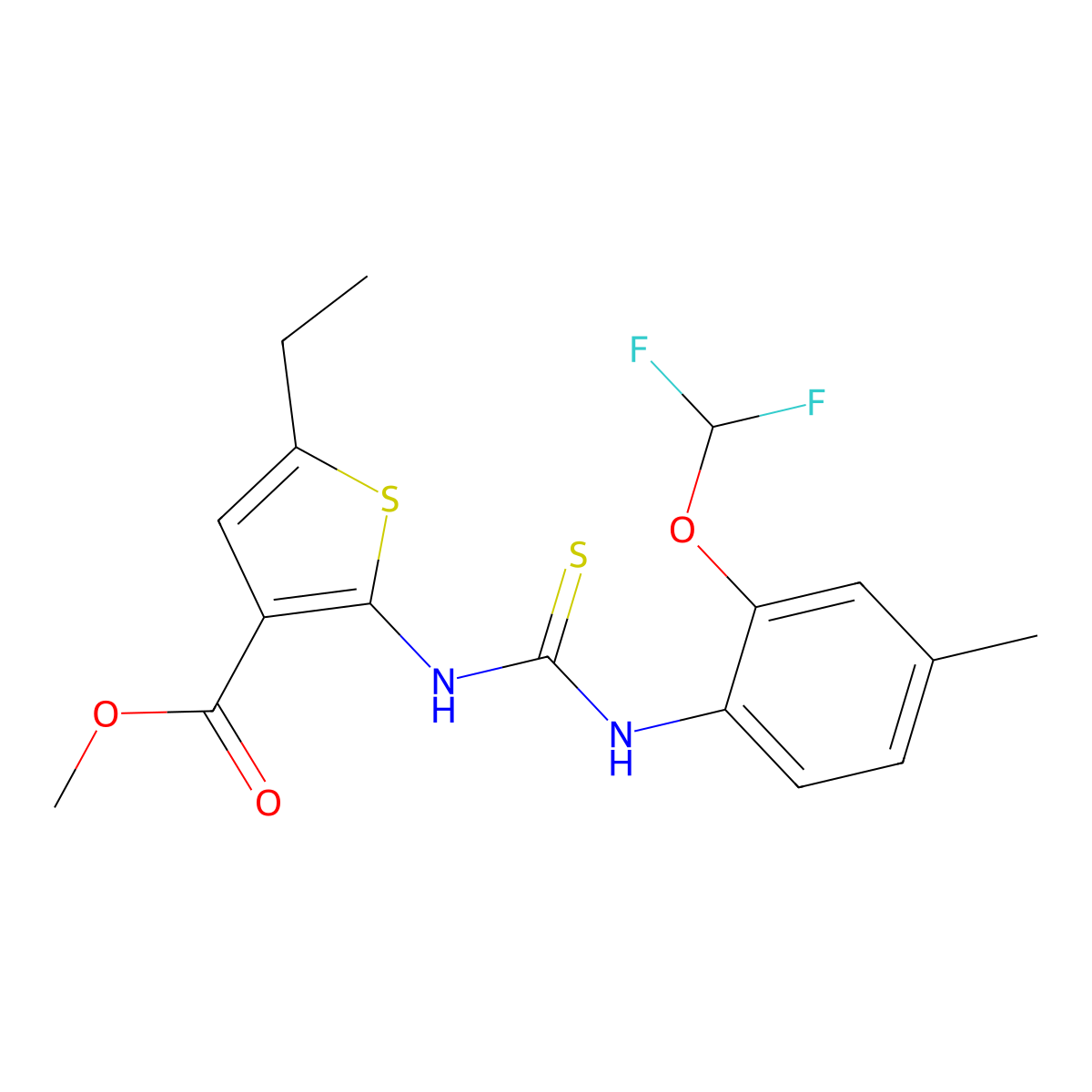 Methyl 2-({[2-(difluoromethoxy)-4-methylphenyl]carbamothioyl}amino)-5-ethylthiophene-3-carboxylate molecular structure, CAS 701926-62-7