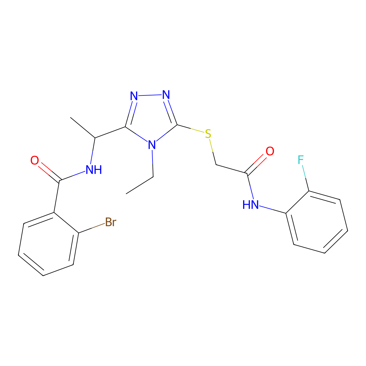 2-bromo-N-{1-[4-ethyl-5-({2-[(2-fluorophenyl)amino]-2-oxoethyl}sulfanyl)-4H-1,2,4-triazol-3-yl]ethyl}benzamide molecular structure, CAS 701927-53-9