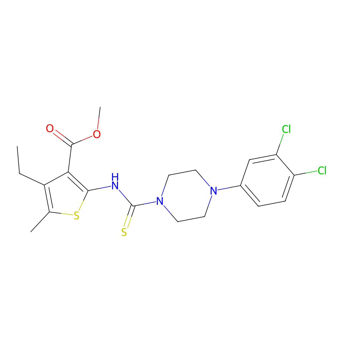 Methyl 2-({[4-(3,4-dichlorophenyl)piperazin-1-yl]carbonothioyl}amino)-4-ethyl-5-methylthiophene-3-carboxylate molecular structure, CAS 701928-08-7