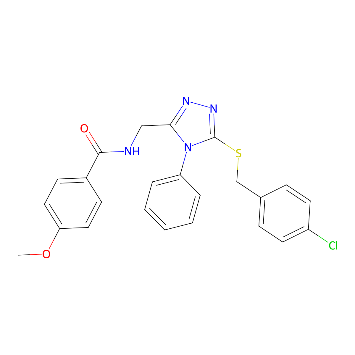 N-[[5-[(4-chlorophenyl)methylsulfanyl]-4-phenyl-1,2,4-triazol-3-yl]methyl]-4-methoxybenzamide molecular structure, CAS 701928-20-3