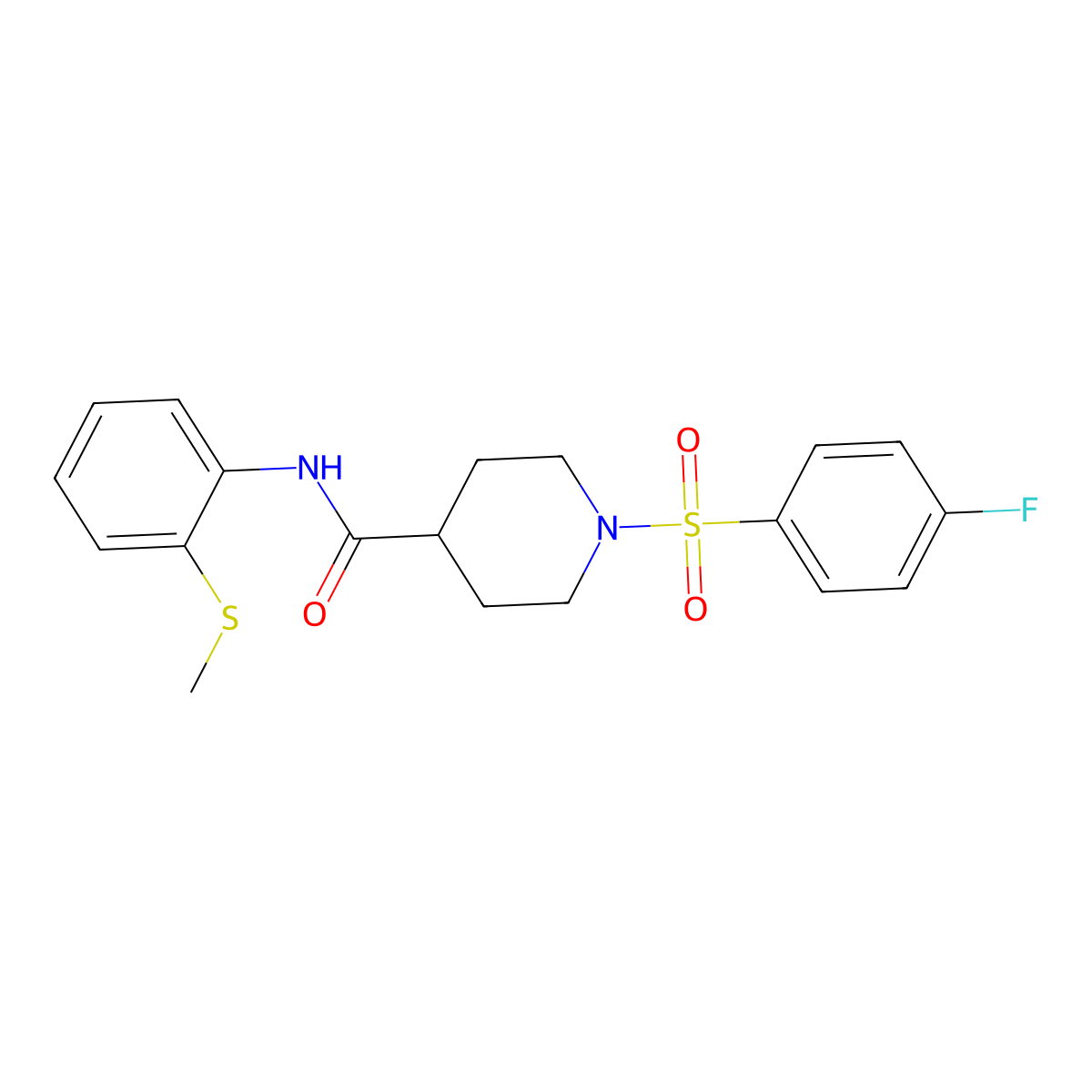 1-(4-fluorophenyl)sulfonyl-N-(2-methylsulfanylphenyl)piperidine-4-carboxamide molecular structure, CAS 701929-36-4