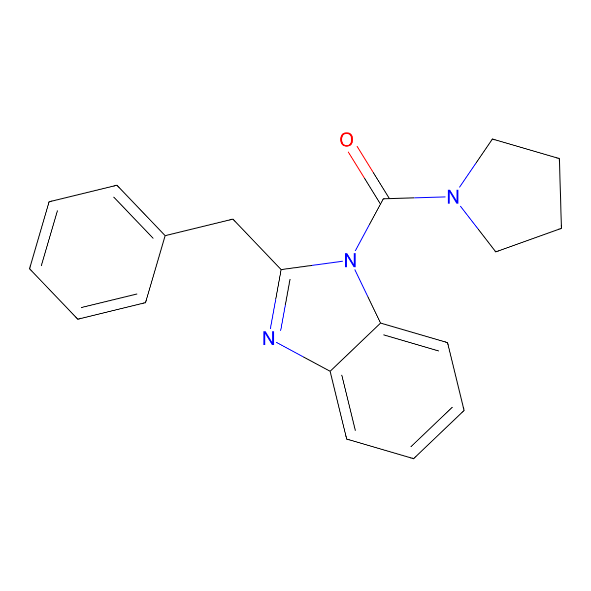 2-benzyl-1-(pyrrolidine-1-carbonyl)-1H-1,3-benzodiazole molecular structure, CAS 701929-41-1