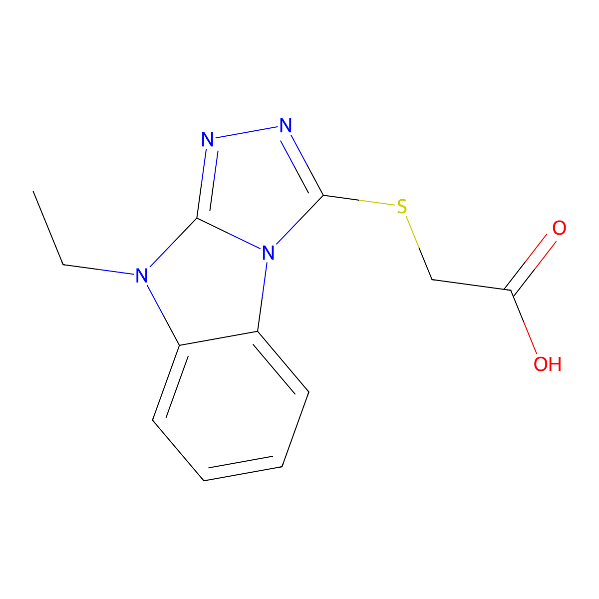 (9-Ethyl-9h-benzo[4,5]imidazo-[2,1-c][1,2,4]triazol-3-ylsulfanyl)-acetic acid molecular structure, CAS 701929-58-0
