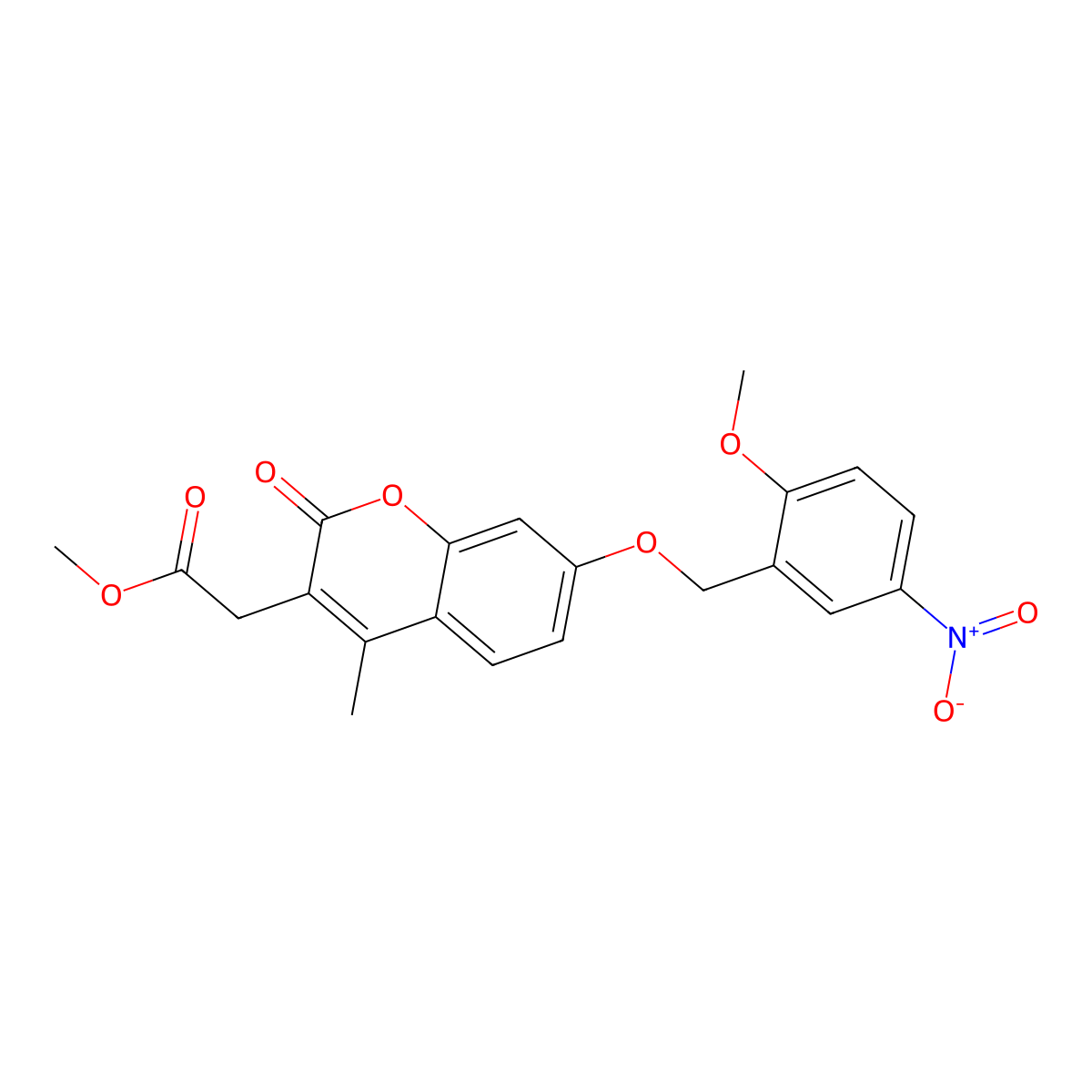 Methyl 2-[7-[(2-methoxy-5-nitrophenyl)methoxy]-4-methyl-2-oxochromen-3-yl]acetate molecular structure, CAS 701929-73-9