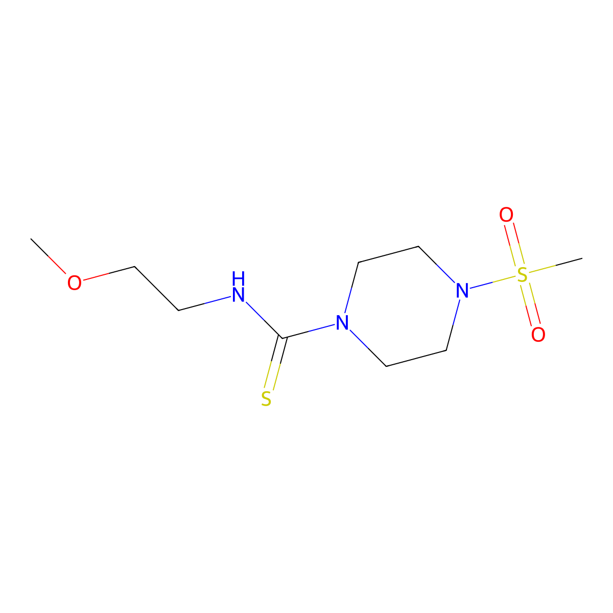 N-(2-methoxyethyl)-4-methylsulfonylpiperazine-1-carbothioamide molecular structure, CAS 701930-07-6
