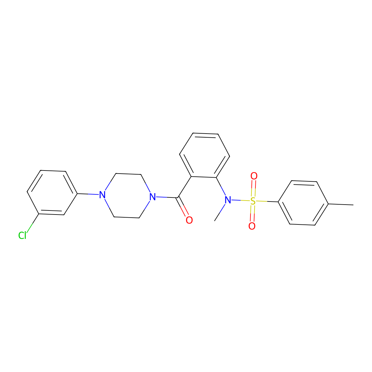 N-[2-[4-(3-chlorophenyl)piperazine-1-carbonyl]phenyl]-N,4-dimethylbenzenesulfonamide molecular structure, CAS 701930-35-0