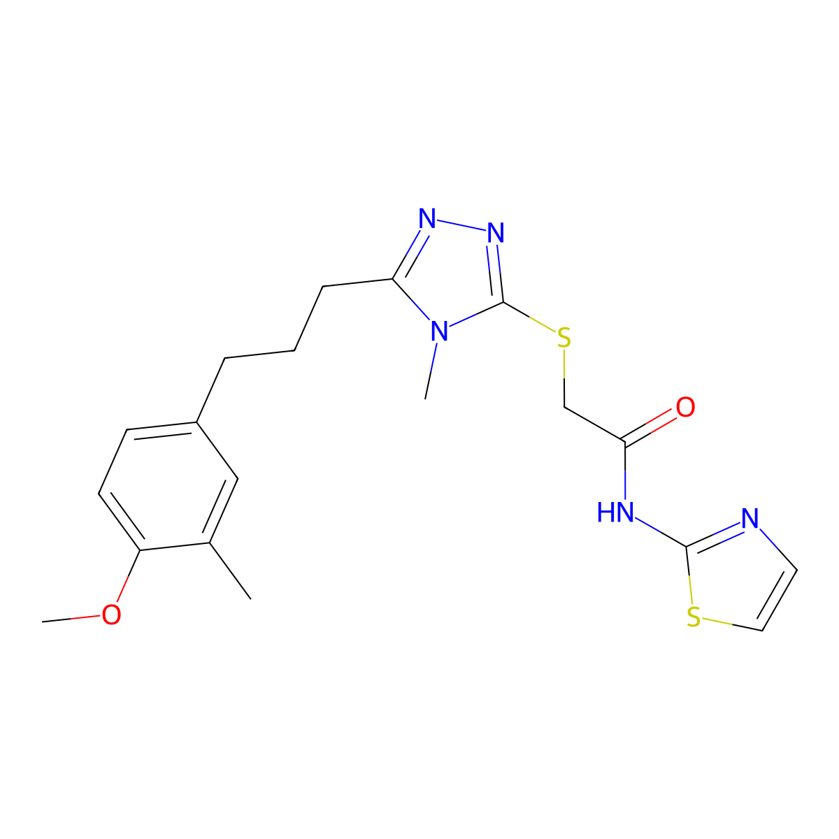2-({5-[3-(4-methoxy-3-methylphenyl)propyl]-4-methyl-4H-1,2,4-triazol-3-yl}thio)-N-1,3-thiazol-2-ylacetamide molecular structure, CAS 701930-54-3