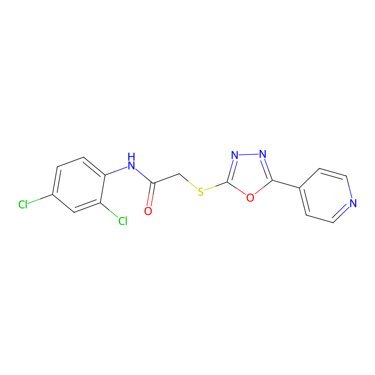 N-(2,4-dichlorophenyl)-2-{[5-(pyridin-4-yl)-1,3,4-oxadiazol-2-yl]sulfanyl}acetamide molecular structure, CAS 701930-83-8