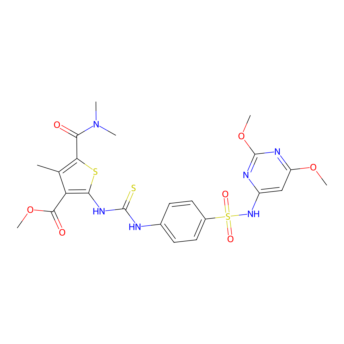 Methyl 2-[({4-[(2,6-dimethoxypyrimidin-4-yl)sulfamoyl]phenyl}carbamothioyl)amino]-5-(dimethylcarbamoyl)-4-methylthiophene-3-carboxylate molecular structure, CAS 701931-47-7