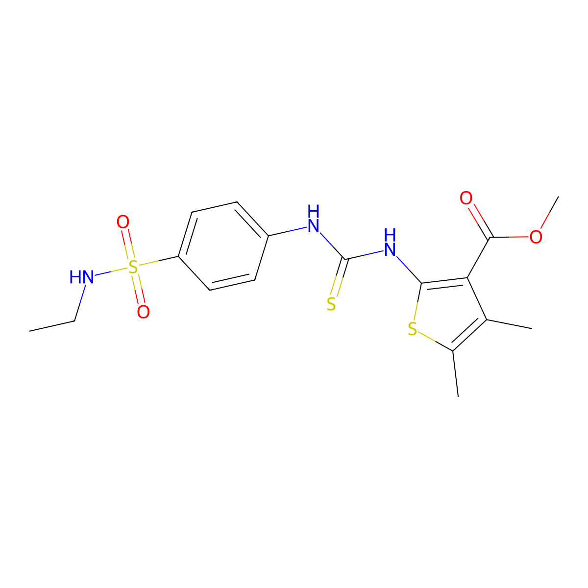 Methyl 2-({[4-(ethylsulfamoyl)phenyl]carbamothioyl}amino)-4,5-dimethylthiophene-3-carboxylate molecular structure, CAS 701931-54-6