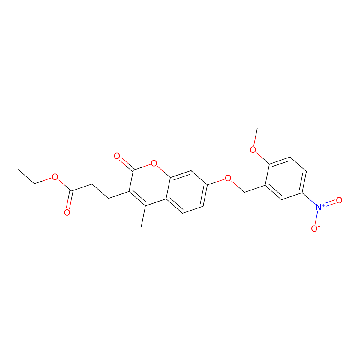 Ethyl 3-[7-[(2-methoxy-5-nitrophenyl)methoxy]-4-methyl-2-oxochromen-3-yl]propanoate molecular structure, CAS 701931-88-6