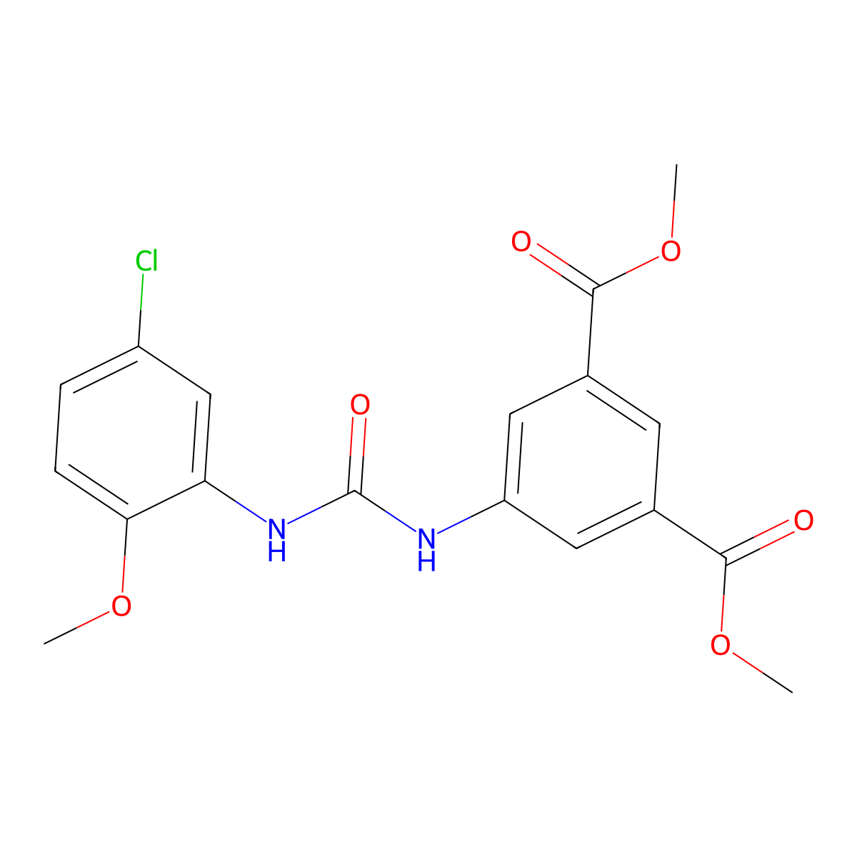Dimethyl 5-{[(5-chloro-2-methoxyphenyl)carbamoyl]amino}benzene-1,3-dicarboxylate molecular structure, CAS 701931-93-3