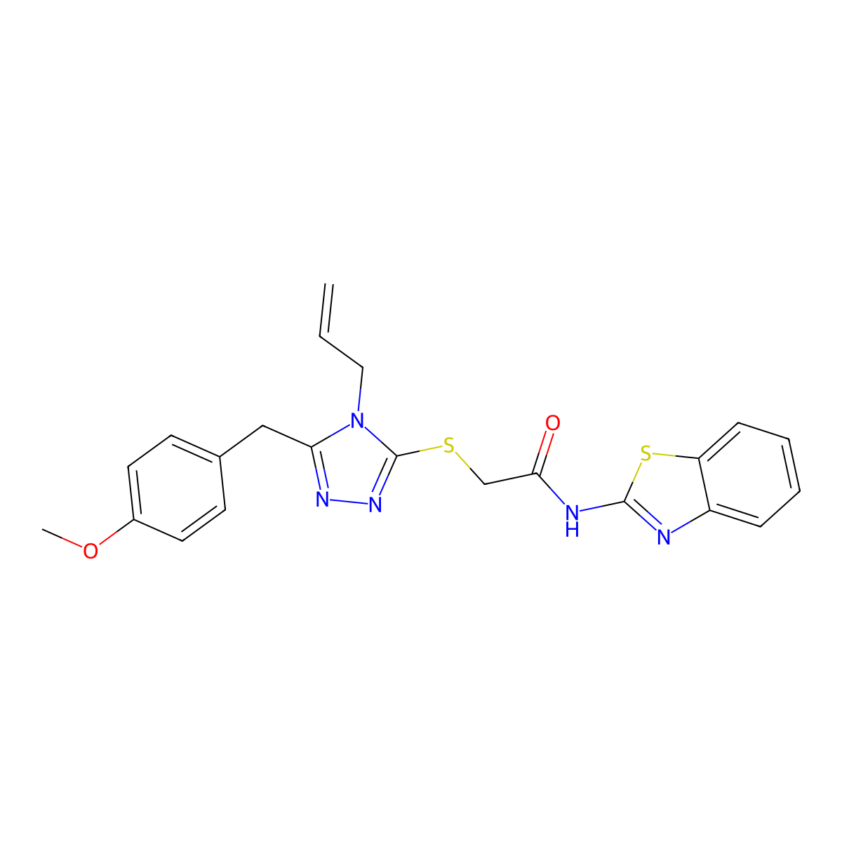 N-(1,3-benzothiazol-2-yl)-2-[[5-[(4-methoxyphenyl)methyl]-4-prop-2-enyl-1,2,4-triazol-3-yl]sulfanyl]acetamide molecular structure, CAS 701931-96-6