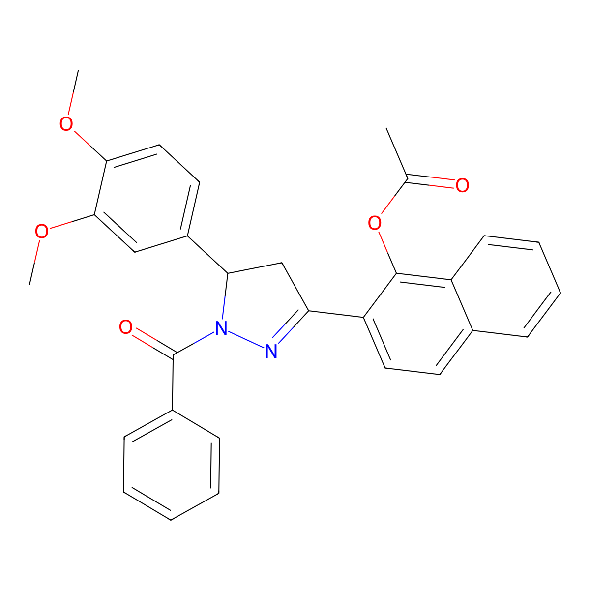 2-(1-benzoyl-5-(3,4-dimethoxyphenyl)-4,5-dihydro-1H-pyrazol-3-yl)naphthalen-1-yl acetate molecular structure, CAS 701932-27-6