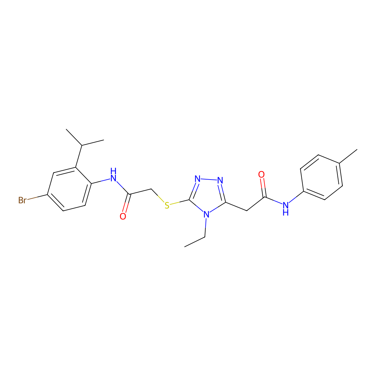 2-[5-[2-(4-bromo-2-propan-2-ylanilino)-2-oxoethyl]sulfanyl-4-ethyl-1,2,4-triazol-3-yl]-N-(4-methylphenyl)acetamide molecular structure, CAS 701932-28-7