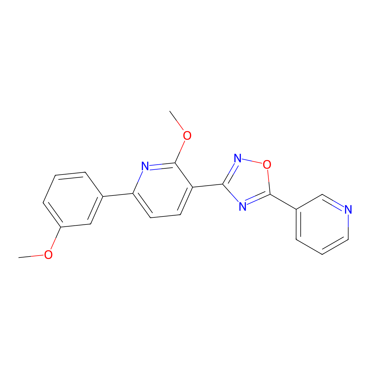 3-[2-Methoxy-6-(3-methoxyphenyl)pyridin-3-yl]-5-pyridin-3-yl-1,2,4-oxadiazole molecular structure, CAS 701932-30-1