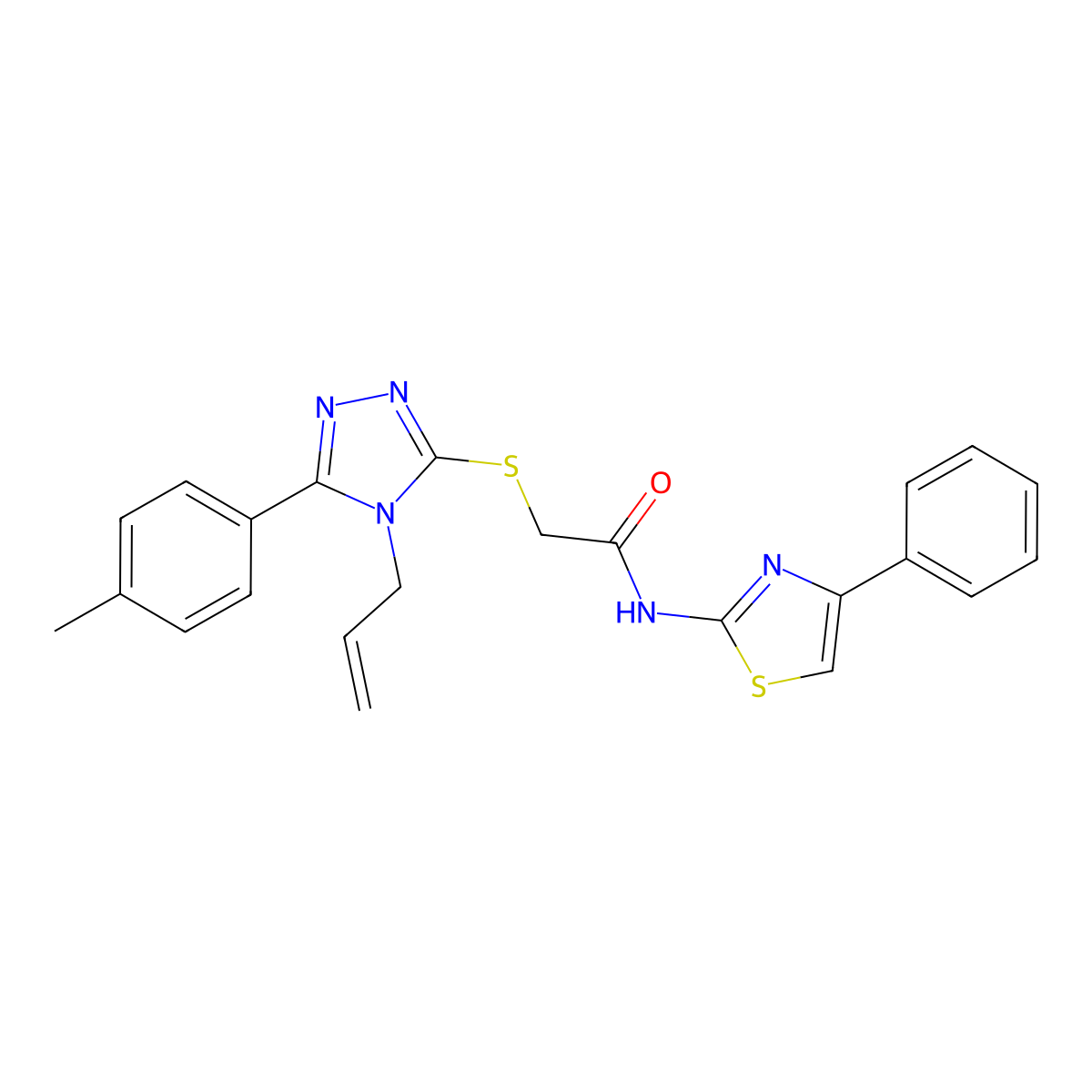 2-[[5-(4-methylphenyl)-4-prop-2-enyl-1,2,4-triazol-3-yl]sulfanyl]-N-(4-phenyl-1,3-thiazol-2-yl)acetamide molecular structure, CAS 701932-38-9