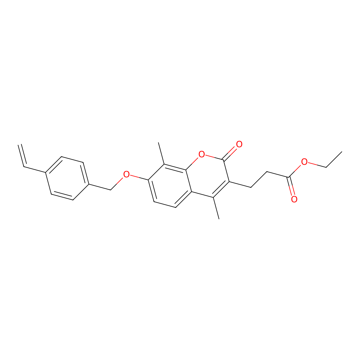 ethyl 3-{4,8-dimethyl-2-oxo-7-[(4-vinylbenzyl)oxy]-2H-chromen-3-yl}propanoate molecular structure, CAS 701932-55-0