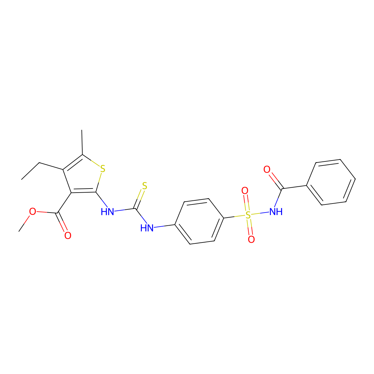 Methyl 4-ethyl-5-methyl-2-[({4-[(phenylcarbonyl)sulfamoyl]phenyl}carbamothioyl)amino]thiophene-3-carboxylate molecular structure, CAS 701933-23-5