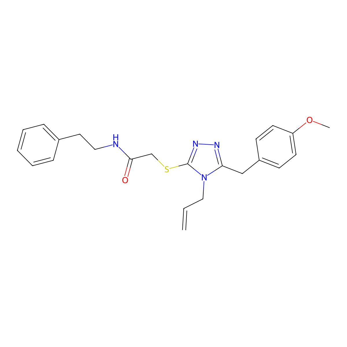 2-{[5-(4-methoxybenzyl)-4-(prop-2-en-1-yl)-4H-1,2,4-triazol-3-yl]sulfanyl}-N-(2-phenylethyl)acetamide molecular structure, CAS 701933-24-6