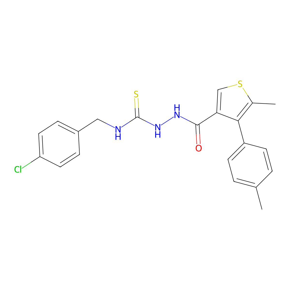 1-[(4-Chlorophenyl)methyl]-3-[[5-methyl-4-(4-methylphenyl)thiophene-3-carbonyl]amino]thiourea molecular structure, CAS 701933-28-0