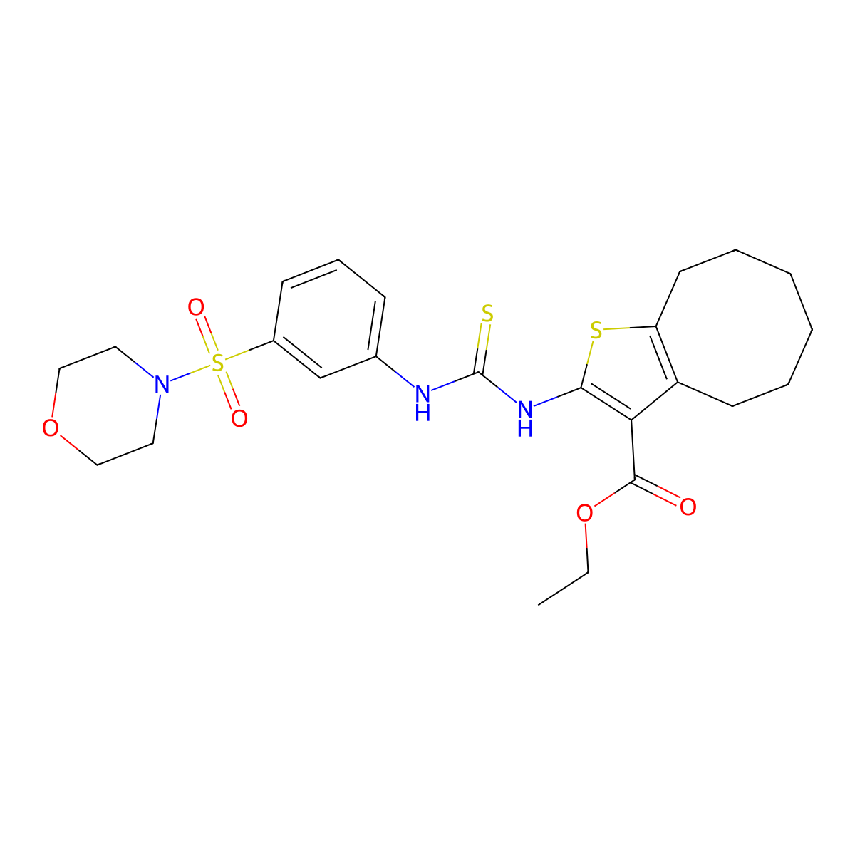 Ethyl 2-({[3-(morpholin-4-ylsulfonyl)phenyl]carbamothioyl}amino)-4,5,6,7,8,9-hexahydrocycloocta[b]thiophene-3-carboxylate molecular structure, CAS 701933-68-8