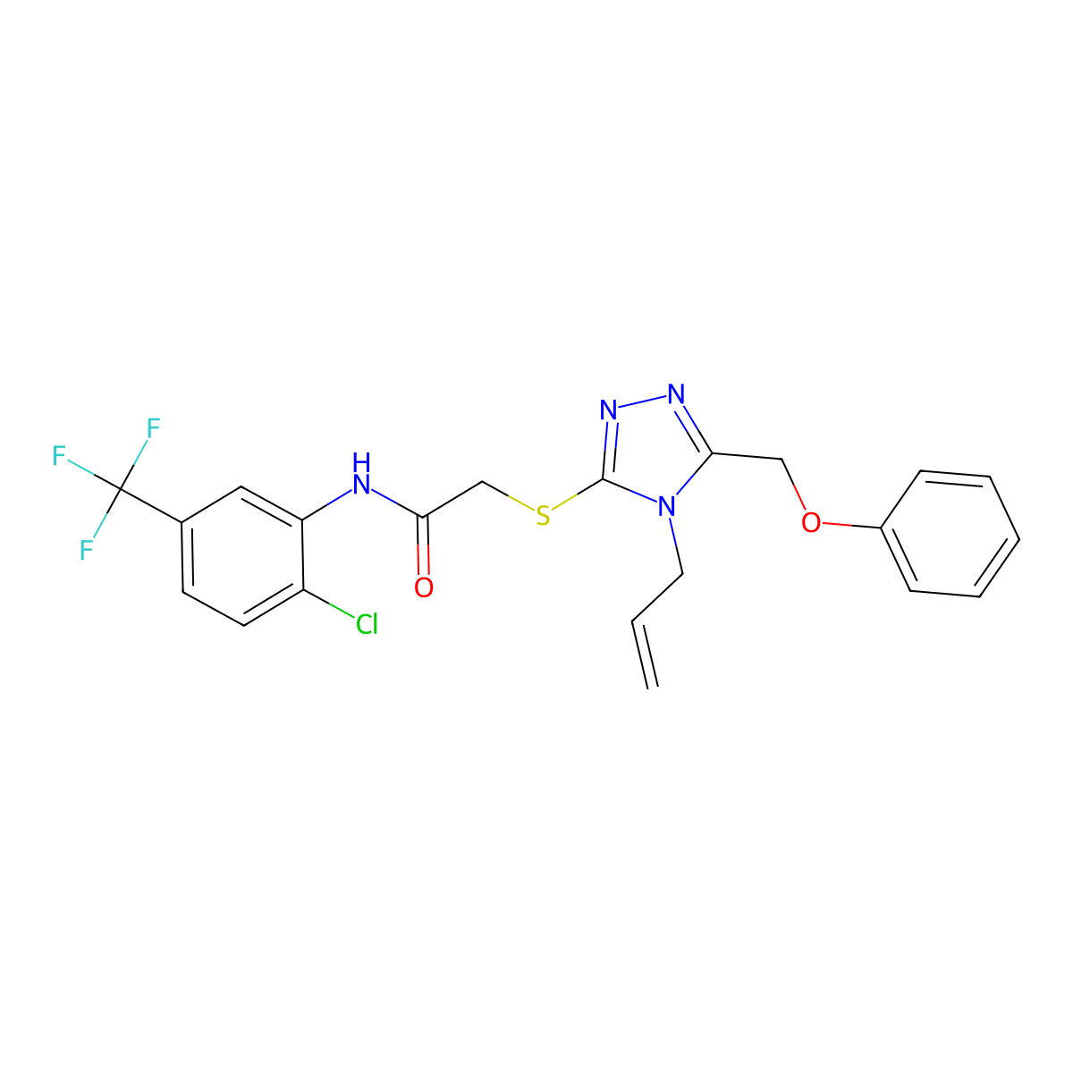 N-[2-chloro-5-(trifluoromethyl)phenyl]-2-{[5-(phenoxymethyl)-4-(prop-2-en-1-yl)-4H-1,2,4-triazol-3-yl]sulfanyl}acetamide molecular structure, CAS 701938-10-5