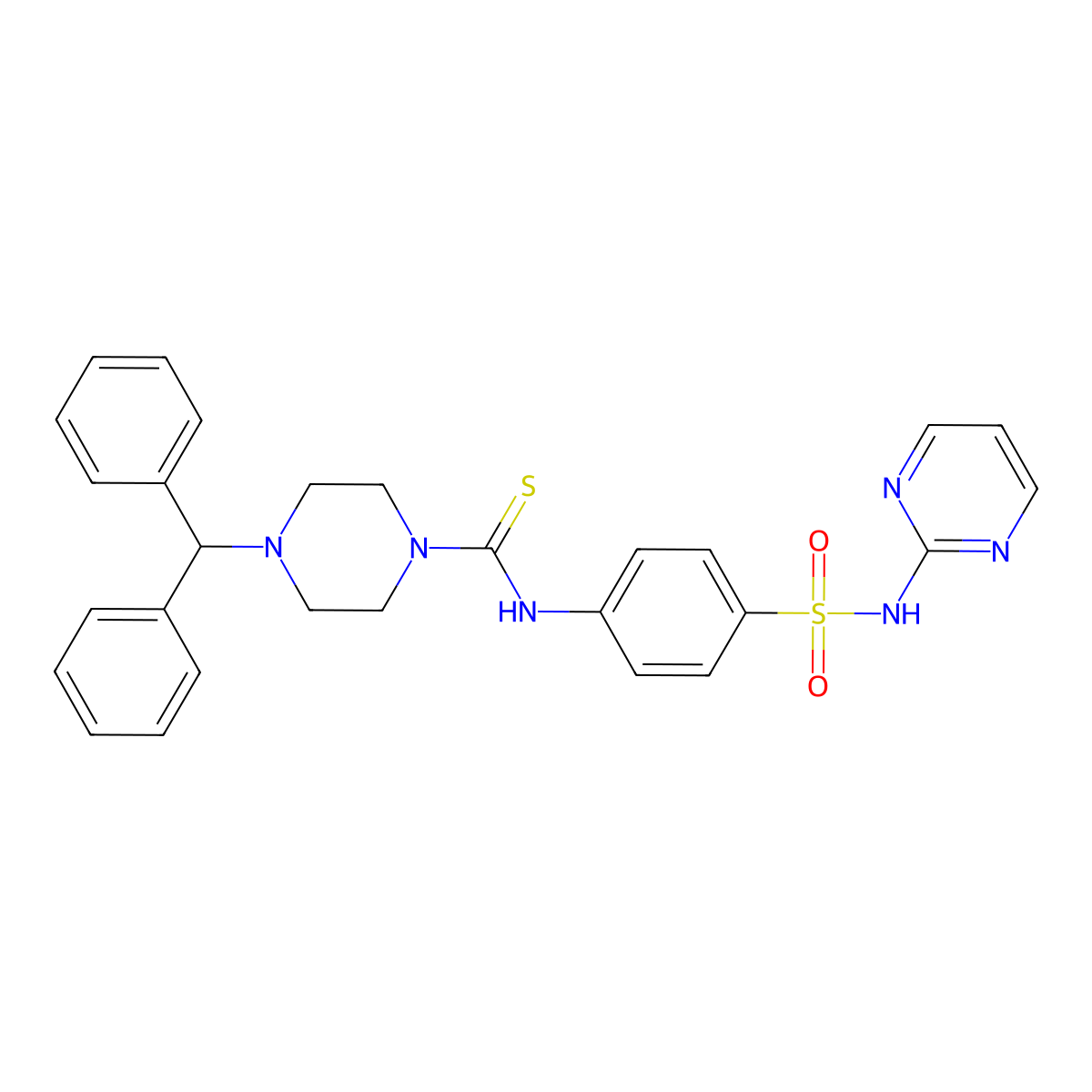 4-benzhydryl-N-[4-(pyrimidin-2-ylsulfamoyl)phenyl]piperazine-1-carbothioamide molecular structure, CAS 701938-14-9