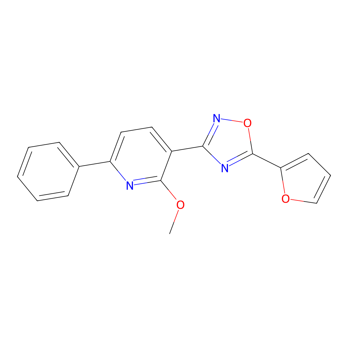 5-(Furan-2-yl)-3-(2-methoxy-6-phenylpyridin-3-yl)-1,2,4-oxadiazole molecular structure, CAS 701938-39-8