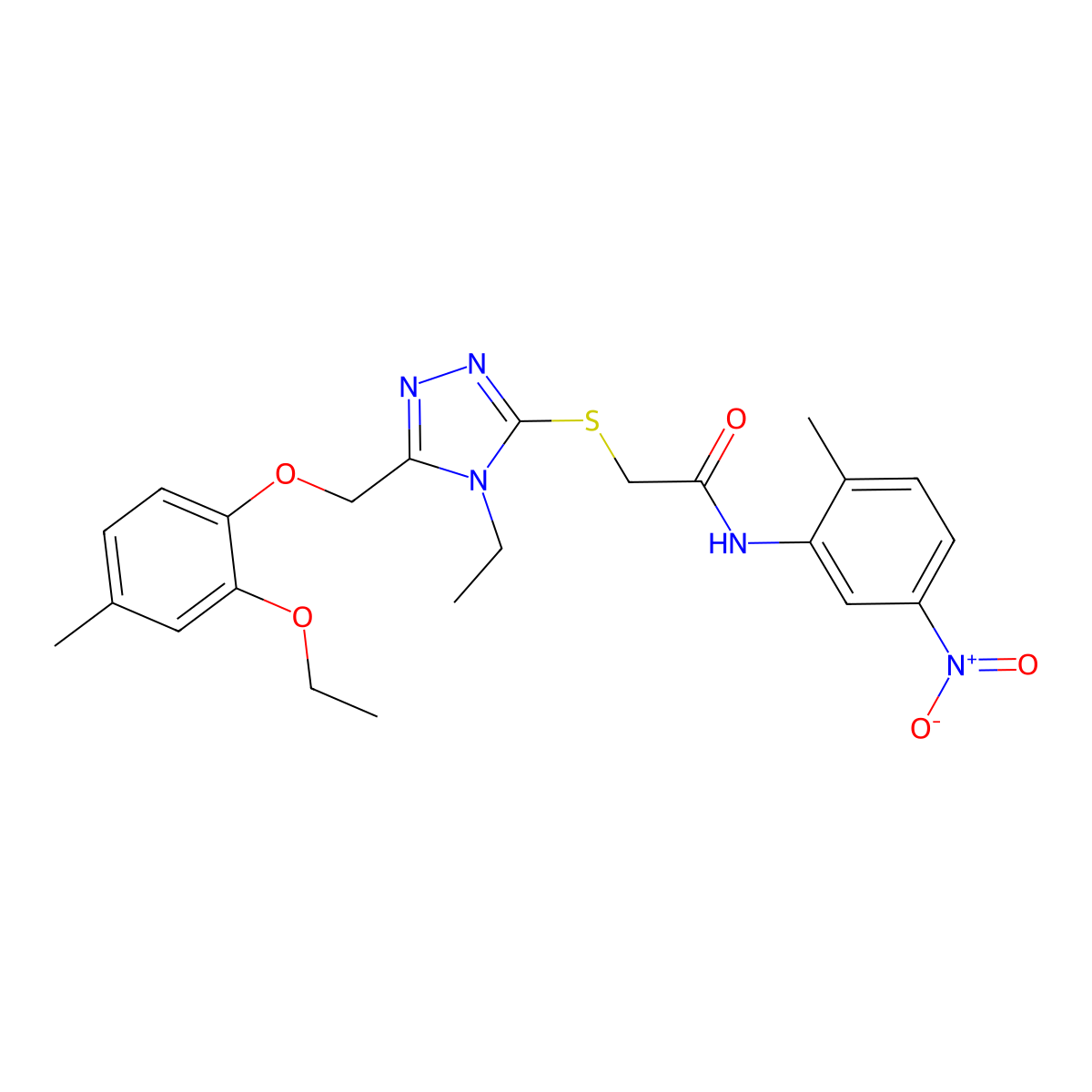 2-[[5-[(2-ethoxy-4-methylphenoxy)methyl]-4-ethyl-1,2,4-triazol-3-yl]sulfanyl]-N-(2-methyl-5-nitrophenyl)acetamide molecular structure, CAS 701938-80-9
