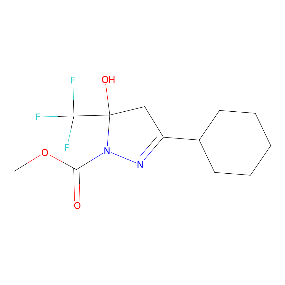 methyl 3-cyclohexyl-5-hydroxy-5-(trifluoromethyl)-4,5-dihydro-1H-pyrazole-1-carboxylate molecular structure, CAS 701939-10-8