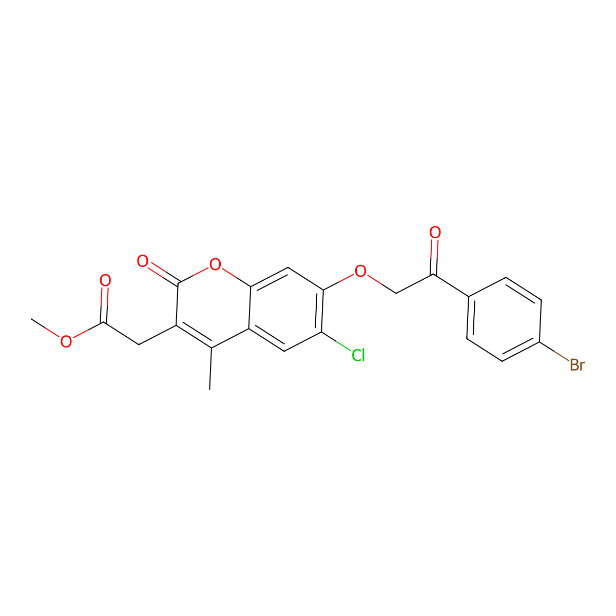 methyl {7-[2-(4-bromophenyl)-2-oxoethoxy]-6-chloro-4-methyl-2-oxo-2H-chromen-3-yl}acetate molecular structure, CAS 701939-45-9