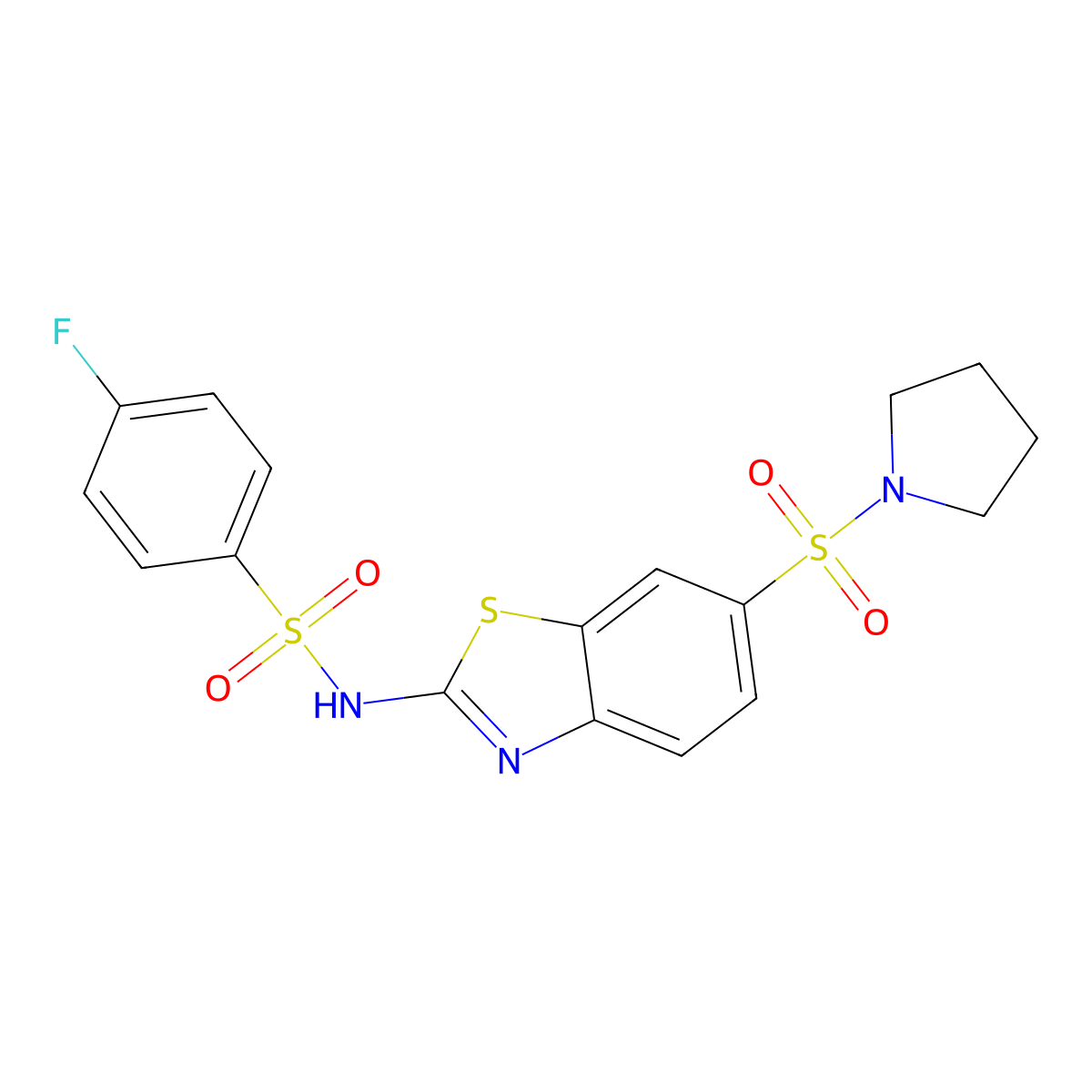 2-{[(4-Fluorophenyl)sulfonyl]amino}-6-(pyrrolidinylsulfonyl)benzothiazole molecular structure, CAS 701939-76-6