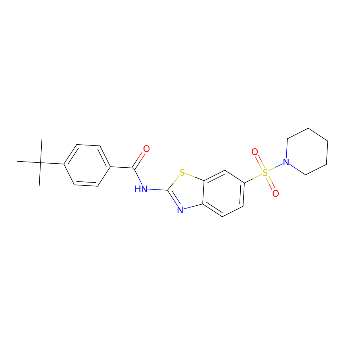 4-(tert-butyl)-N-(6-(piperidin-1-ylsulfonyl)benzo[d]thiazol-2-yl)benzamide molecular structure, CAS 701940-07-0