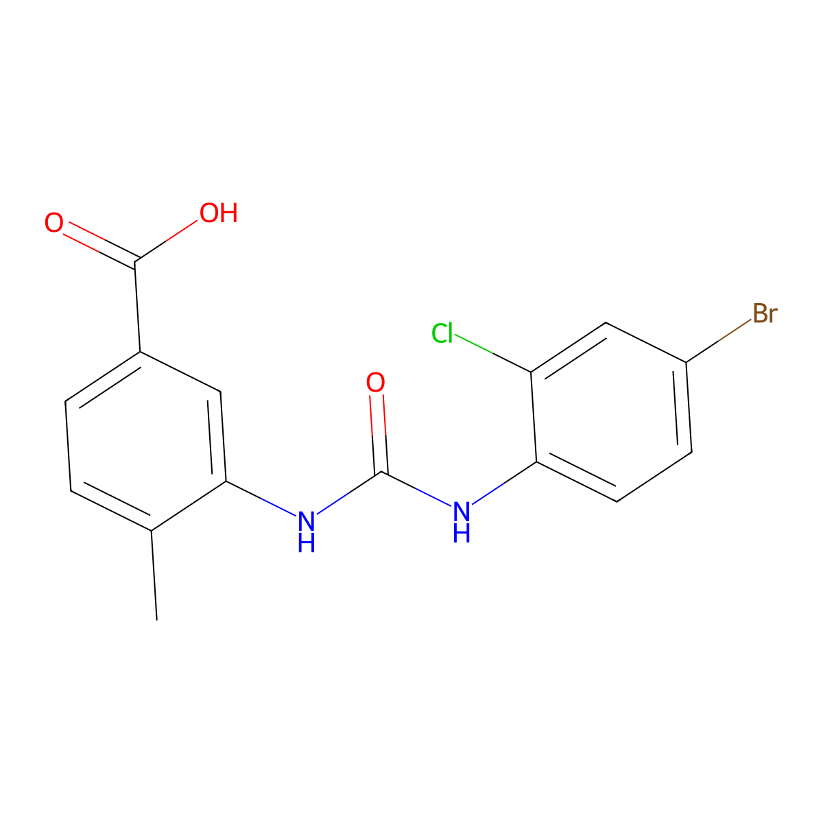 3-{[(4-Bromo-2-chlorophenyl)amino]carbonylamino}-4-methylbenzoic acid molecular structure, CAS 701940-36-5