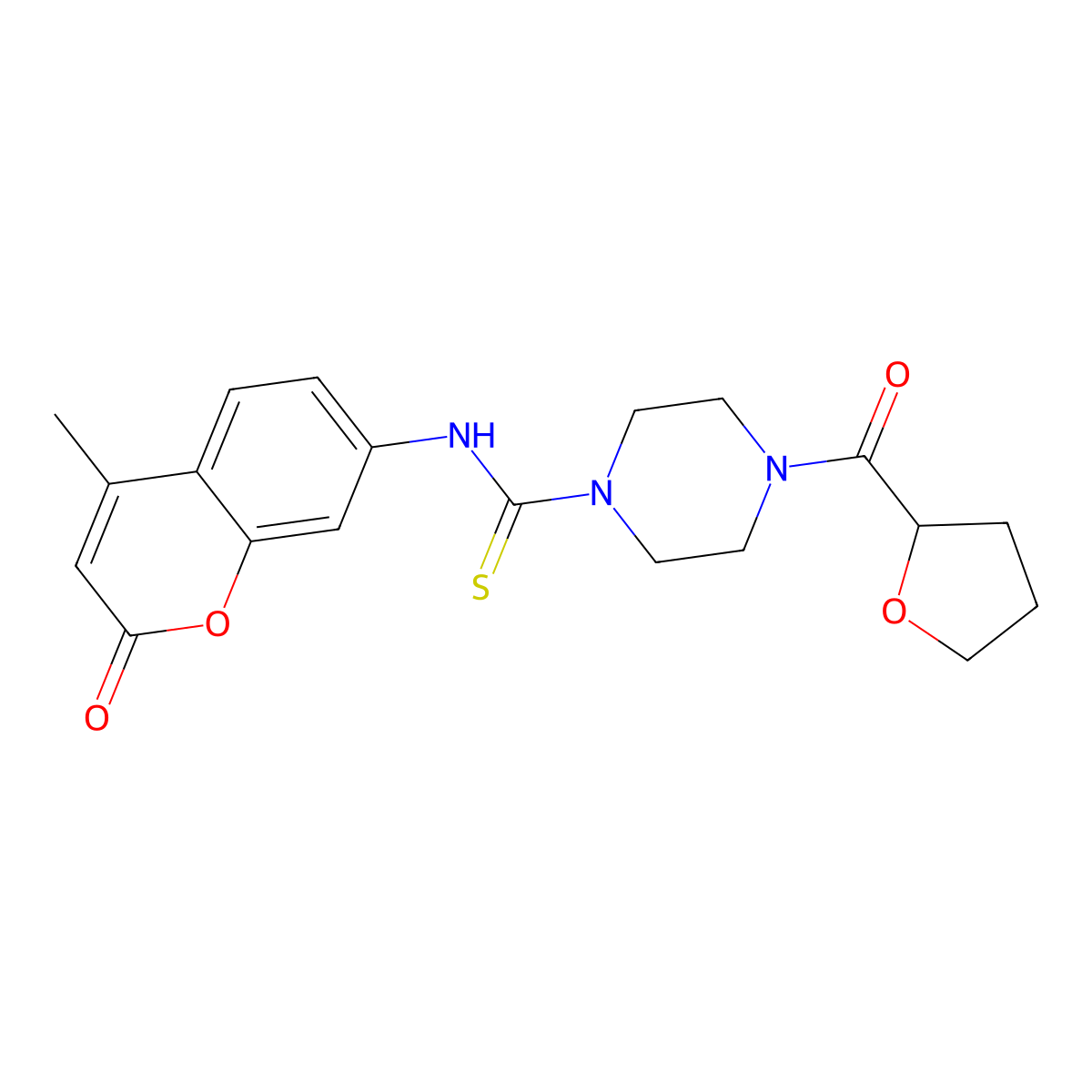 N-(4-methyl-2-oxochromen-7-yl)-4-(oxolane-2-carbonyl)piperazine-1-carbothioamide molecular structure, CAS 701940-71-8