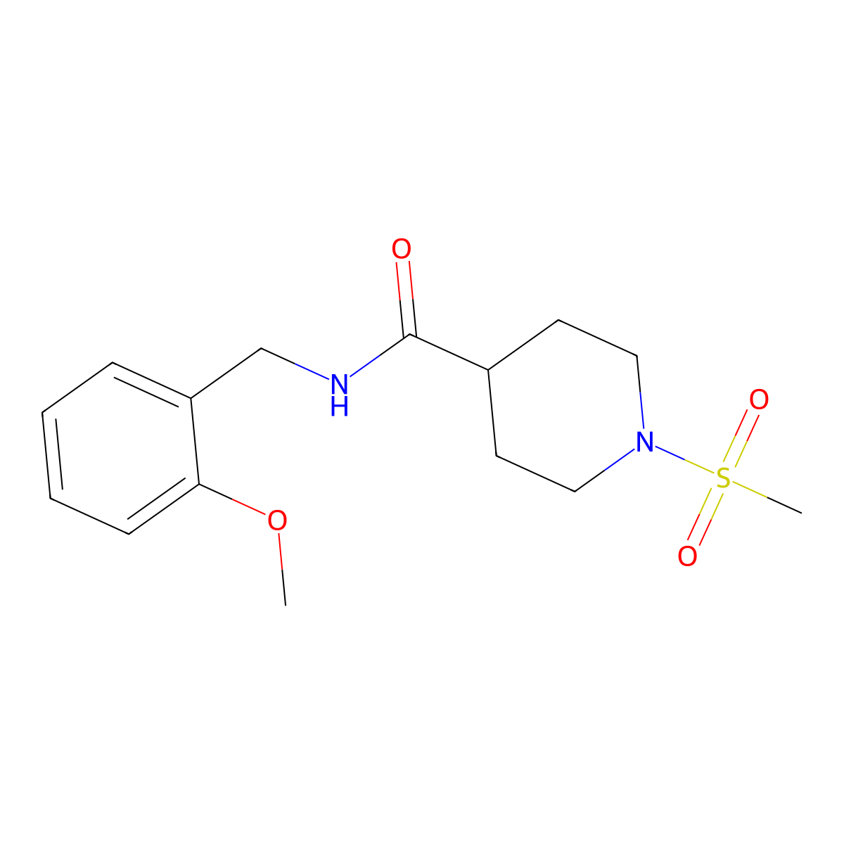 N-(2-methoxybenzyl)-1-(methylsulfonyl)piperidine-4-carboxamide molecular structure, CAS 701940-76-3
