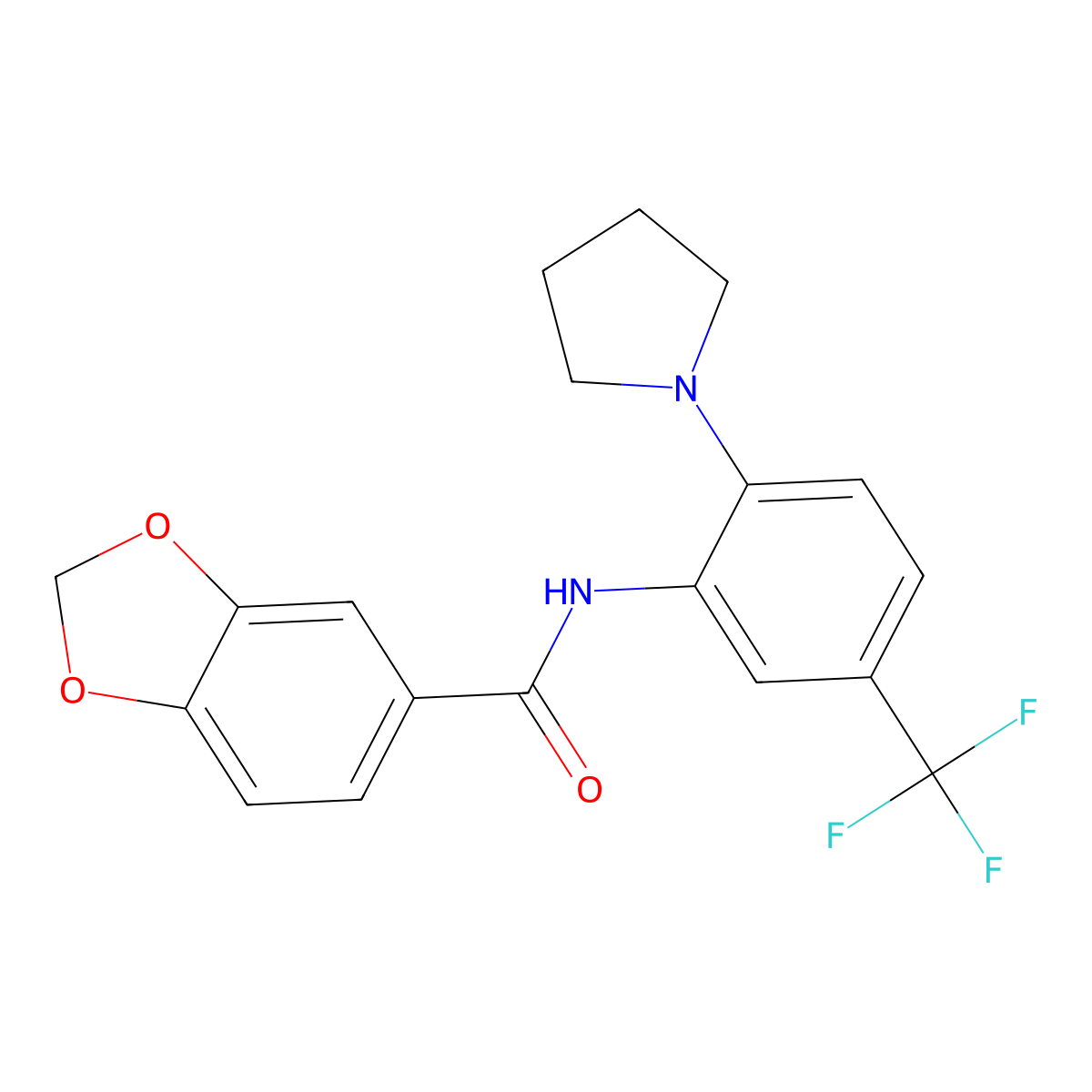 N-[2-pyrrolidin-1-yl-5-(trifluoromethyl)phenyl]-1,3-benzodioxole-5-carboxamide molecular structure, CAS 701940-86-5
