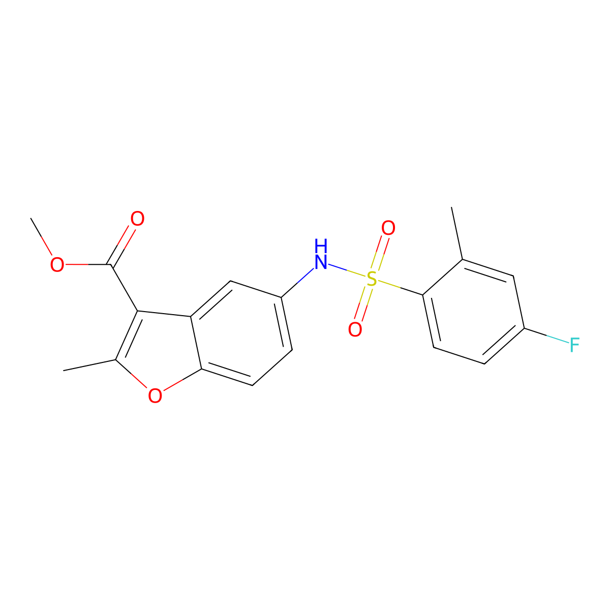 Methyl 5-{[(4-fluoro-2-methylphenyl)sulfonyl]amino}-2-methyl-1-benzofuran-3-carboxylate molecular structure, CAS 701940-89-8