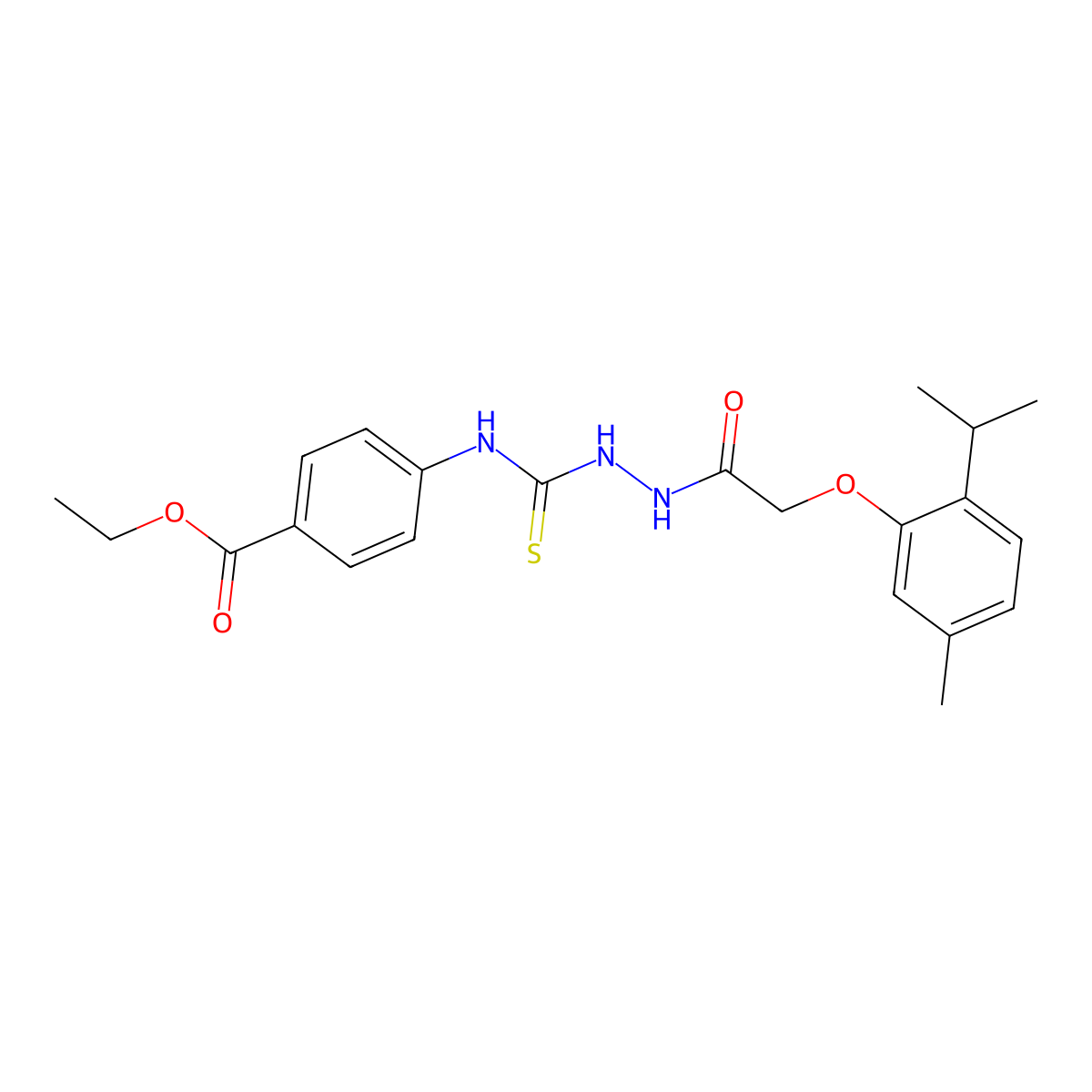 Ethyl 4-{[({2-[5-methyl-2-(methylethyl)phenoxy]acetylamino}amino)thioxomethyl] amino}benzoate molecular structure, CAS 701941-04-0