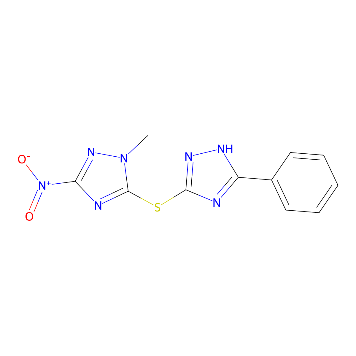 1-methyl-3-nitro-5-[(5-phenyl-1H-1,2,4-triazol-3-yl)sulfanyl]-1,2,4-triazole molecular structure, CAS 701941-08-4