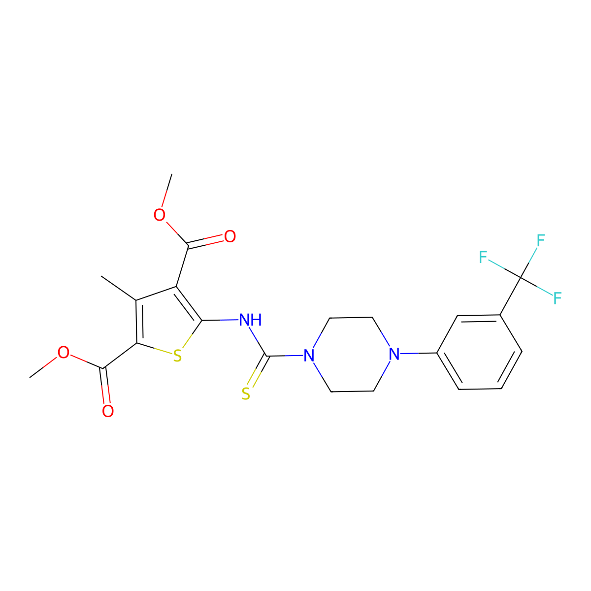 Dimethyl 3-methyl-5-[({4-[3-(trifluoromethyl)phenyl]piperazin-1-yl}carbonothioyl)amino]thiophene-2,4-dicarboxylate molecular structure, CAS 701941-48-2